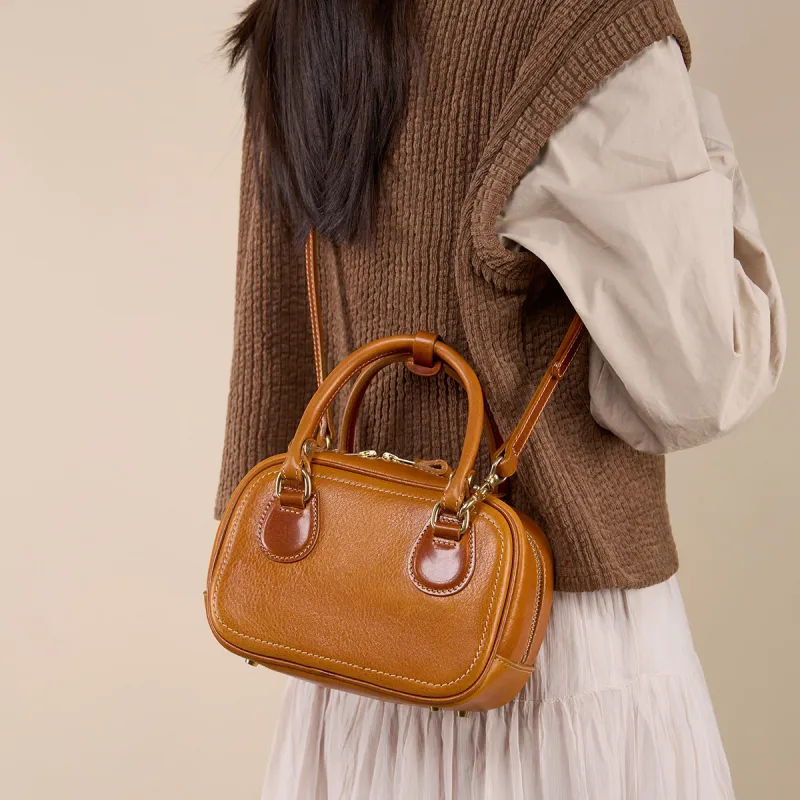 KAISER Cow Leather Handbag Small Size Women's Sunset Brown/Black/Sunset Yellow/Green-9