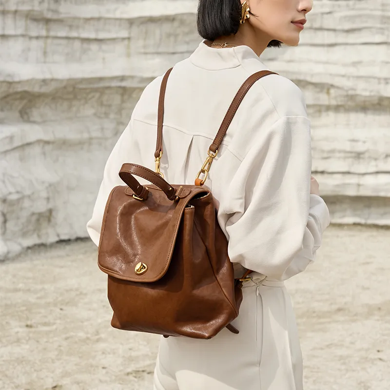 KAISER Crystal Vegetable Tanned Top Grain Cow Leather, Genuine Leather Backpack, Backpack Regular Women's Multicolor-3