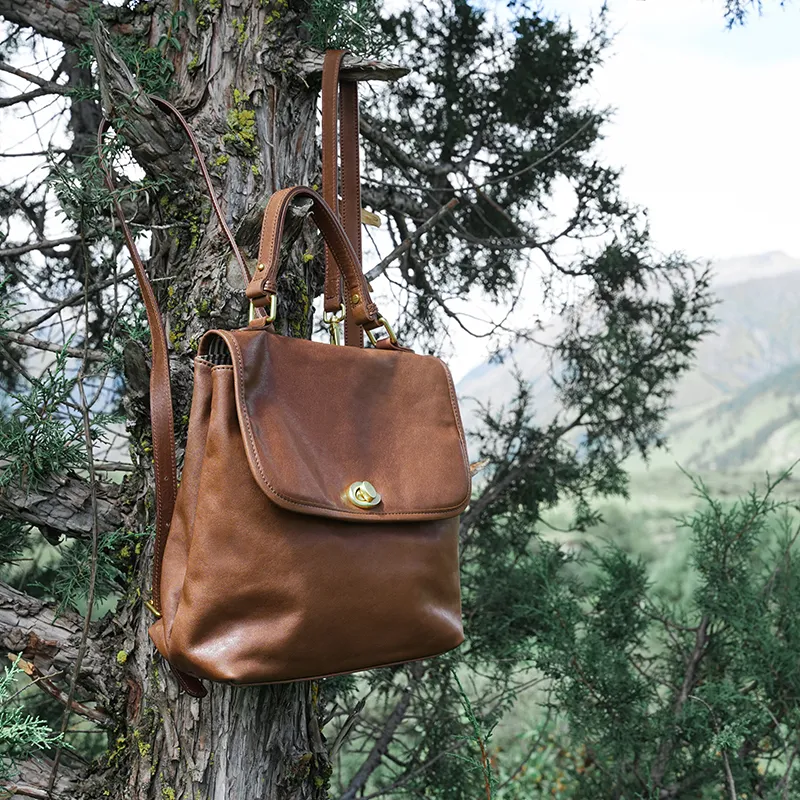 KAISER Crystal Vegetable Tanned Top Grain Cow Leather, Genuine Leather Backpack, Backpack Regular Women's Multicolor-5