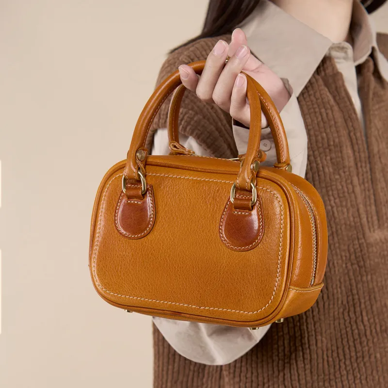 KAISER Cow Leather Handbag Small Size Women's Sunset Brown/Black/Sunset Yellow/Green-10
