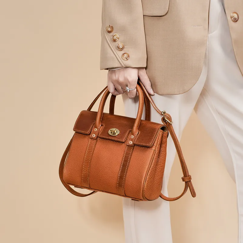 KAISER Top Grain Cow Leather Handbag Regular Women's Coffee/Brown-7