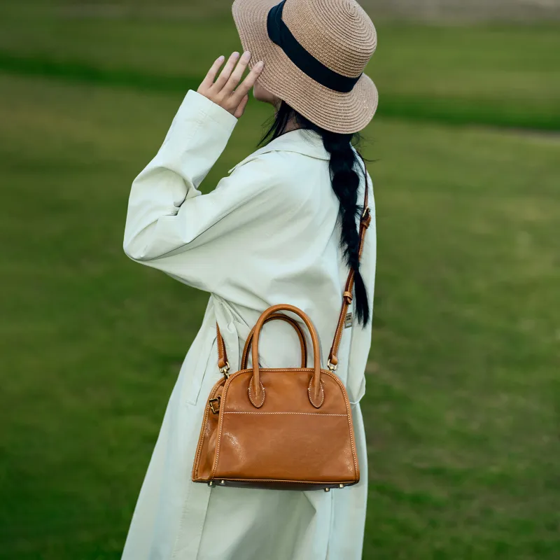 KAISER Top Grain Vegetable Tanned Cow Leather One Shoulder Handbag Women's Sunset Yellow/Cognac/Black-2