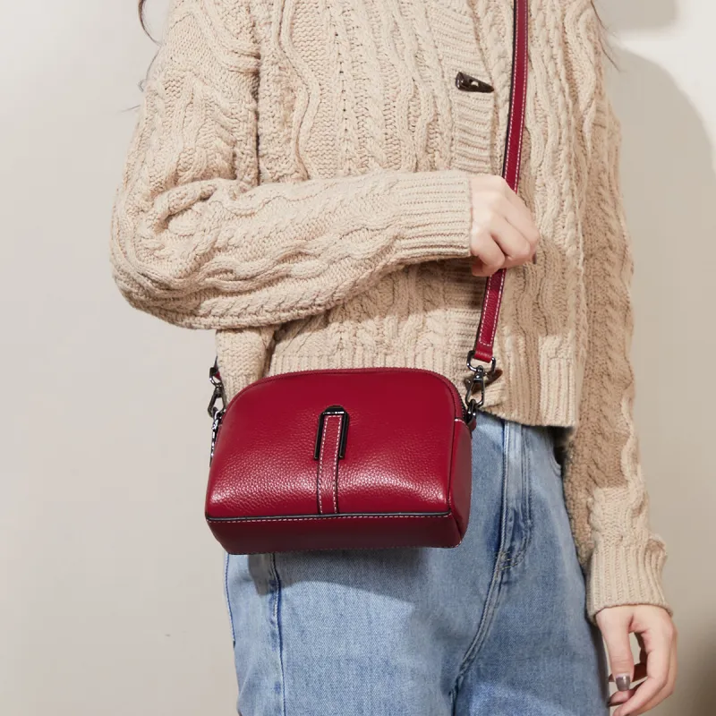 KAISER Cow Leather Shoulder Bag Regular Women's Black/Blue/Green/Burgundy/Milk Tea Brown-12