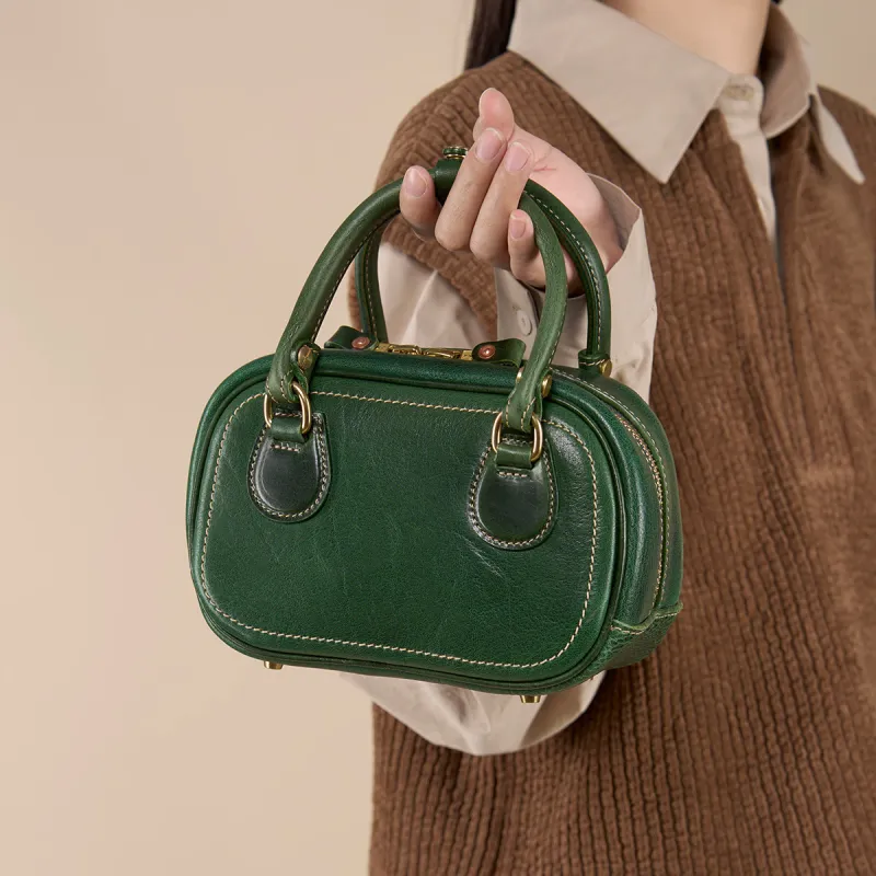 KAISER Cow Leather Handbag Small Size Women's Sunset Brown/Black/Sunset Yellow/Green-15