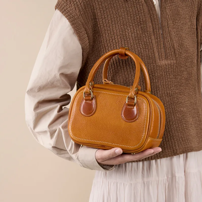 KAISER Cow Leather Handbag Small Size Women's Sunset Brown/Black/Sunset Yellow/Green-11