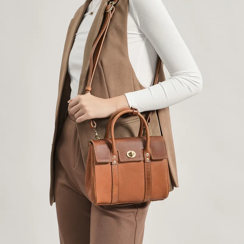 KAISER Top Grain Cow Leather Handbag Regular Women's Coffee/Brown-8