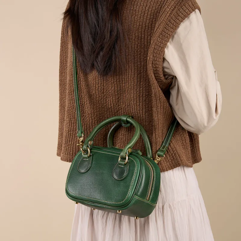 KAISER Cow Leather Handbag Small Size Women's Sunset Brown/Black/Sunset Yellow/Green-13