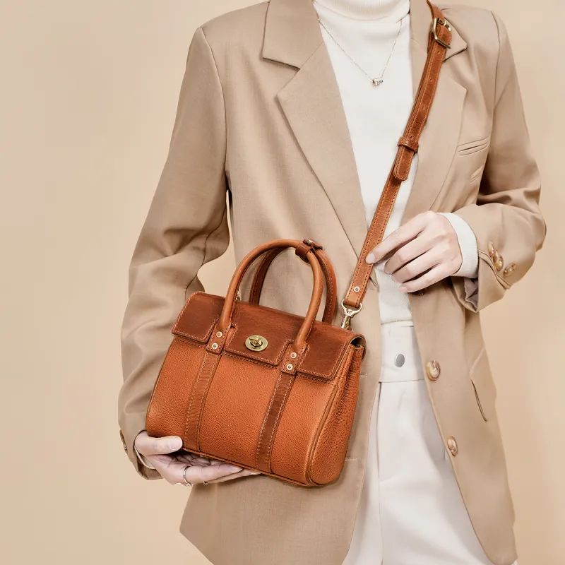 KAISER Top Grain Cow Leather Handbag Regular Women's Coffee/Brown-6