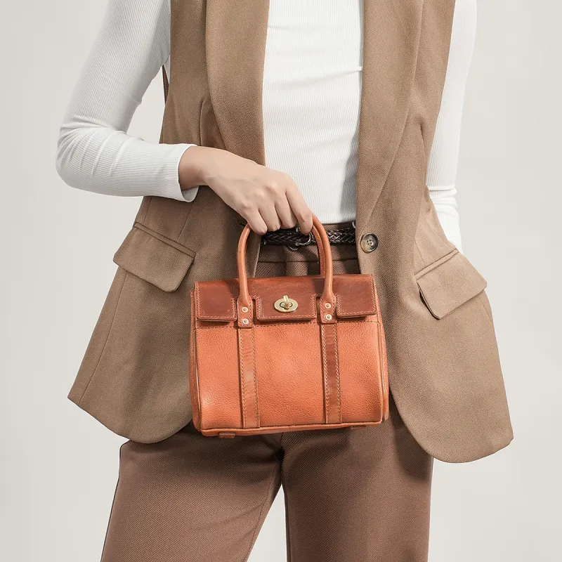 KAISER Top Grain Cow Leather Handbag Regular Women's Coffee/Brown-11