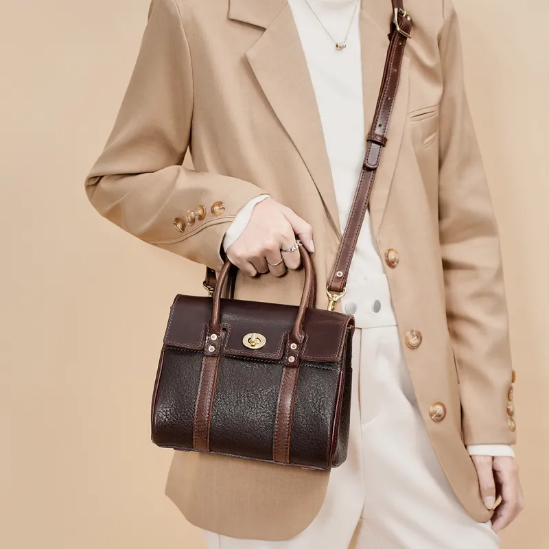 KAISER Top Grain Cow Leather Handbag Regular Women's Coffee/Brown-2