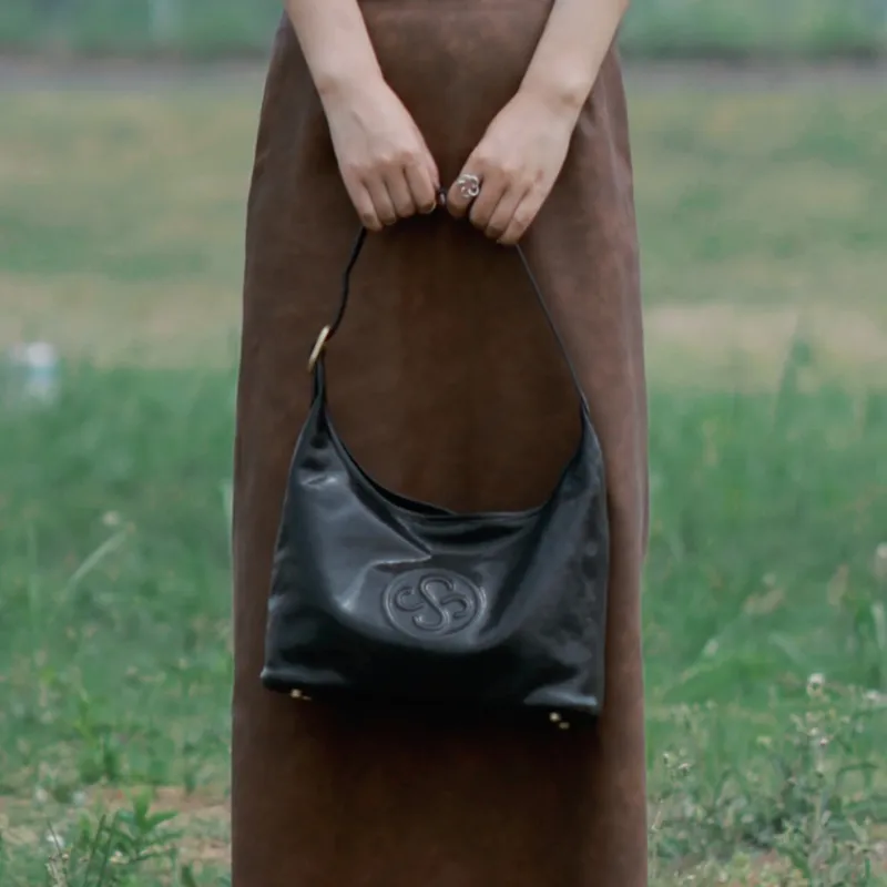 KAISER Top Grain Oil Wax Cow Leather Shoulder Bag, Shoulder Bag Regular Women's Amber/Black-10
