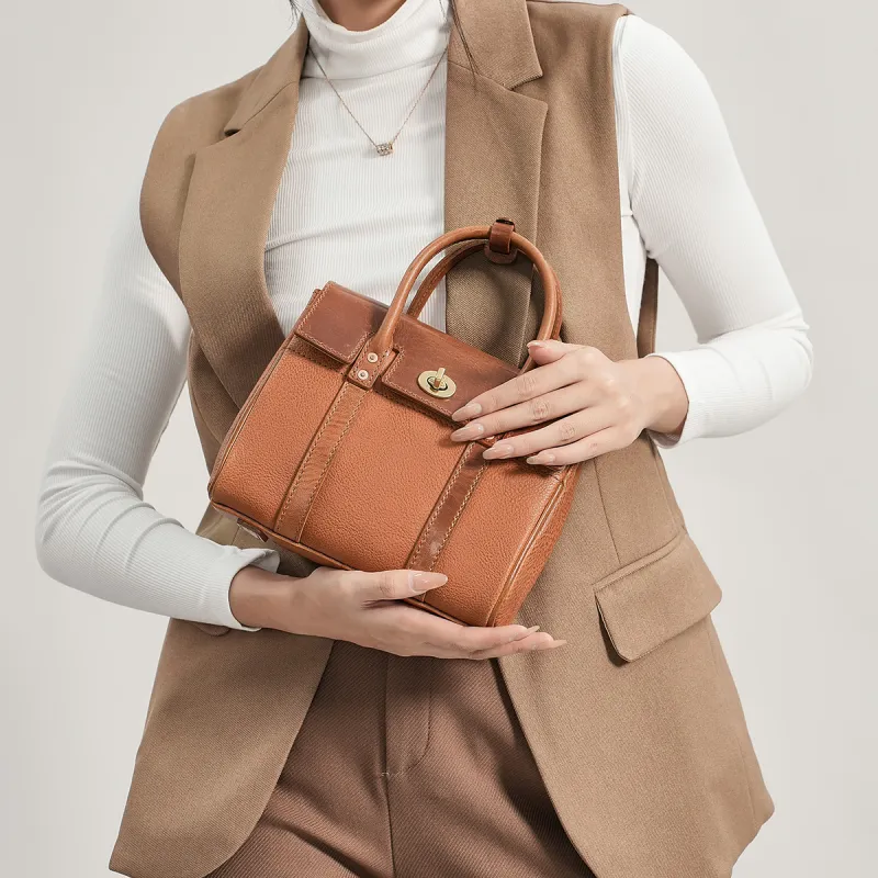 KAISER Top Grain Cow Leather Handbag Regular Women's Coffee/Brown-12