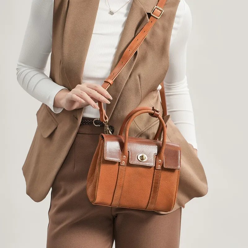 KAISER Top Grain Cow Leather Handbag Regular Women's Coffee/Brown-9