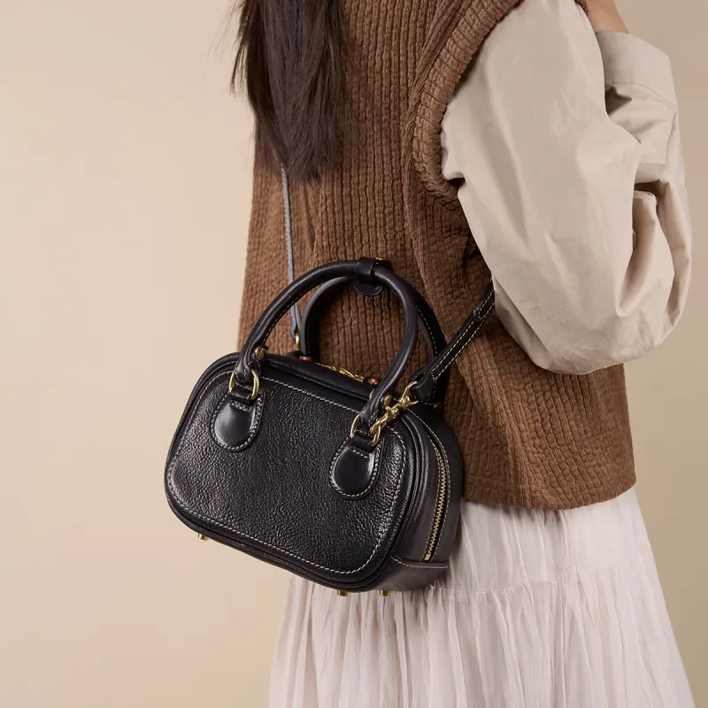 KAISER Cow Leather Handbag Small Size Women's Sunset Brown/Black/Sunset Yellow/Green-5