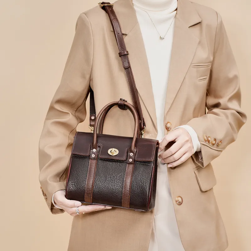 KAISER Top Grain Cow Leather Handbag Regular Women's Coffee/Brown-1