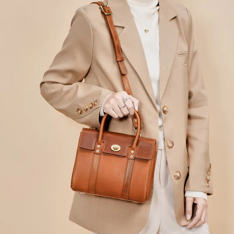 KAISER Top Grain Cow Leather Handbag Regular Women's Coffee/Brown-5