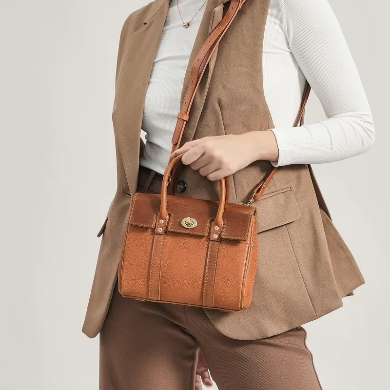 KAISER Top Grain Cow Leather Handbag Regular Women's Coffee/Brown-10