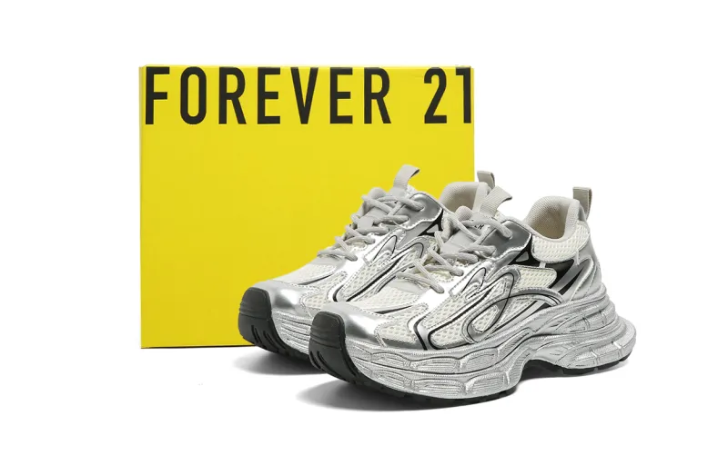 FOREVER 21 Cushioning, Wear Resistant Low Top Chunky Sneakers Women's Silver-5