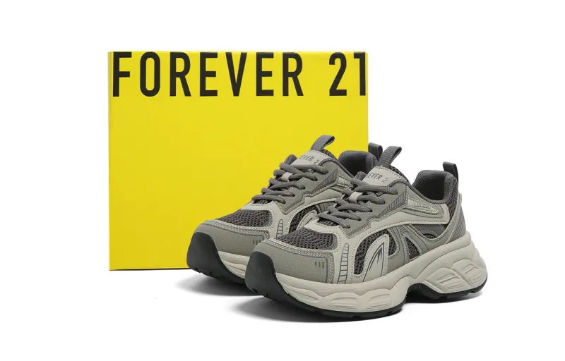 FOREVER 21 Abrasion Resistant Slip Resistant Low Top Chunky Sneakers Women's Gray-5