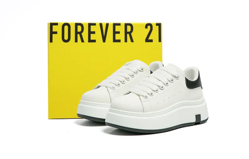 FOREVER 21 Anti Slip And Wear Resistant Height Increasing Low Top Skateboard Shoes Women's White Black-5
