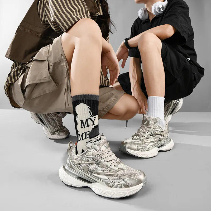 Crow Bear Genesis Series Cushioned Slip-Resistant Abrasion-Resistant Breathable Couple Chunky Sneakers Unisex Champagne-8