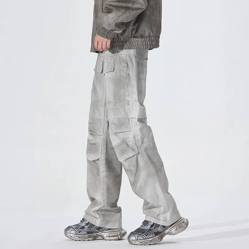 PEIMENG Cargo Pants Unisex Light Gray-7