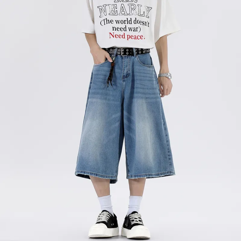 PEIMENG Denim Shorts Unisex Light Blue-3