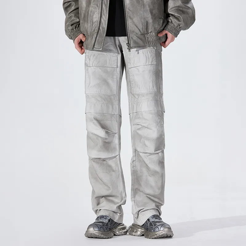 PEIMENG Cargo Pants Unisex Light Gray-4