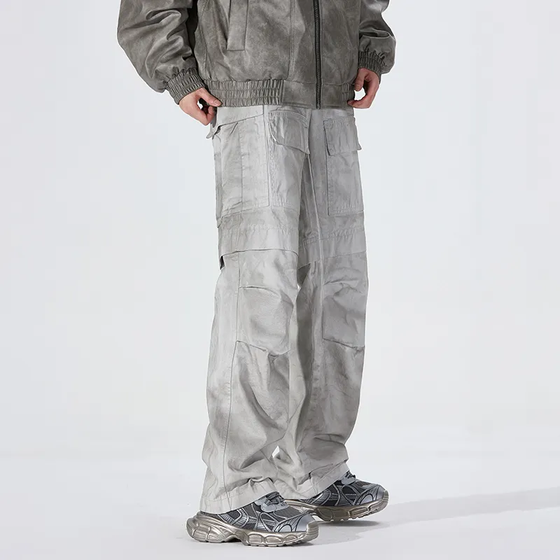 PEIMENG Cargo Pants Unisex Light Gray-5