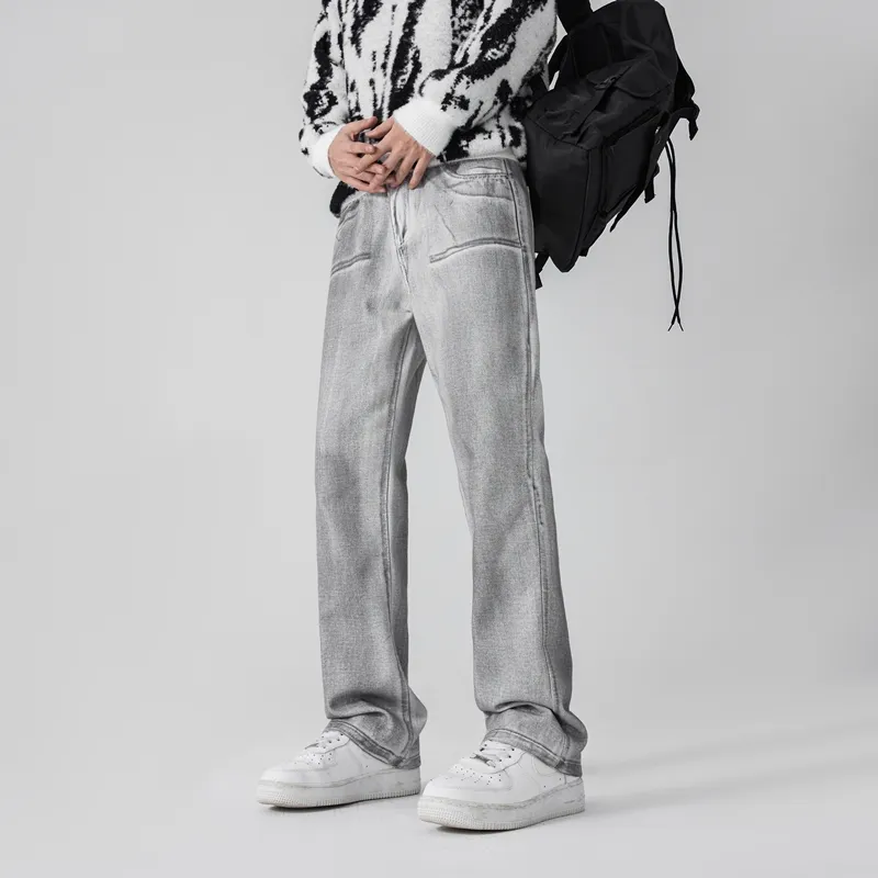 PEIMENG Jeans Unisex White Gray-7