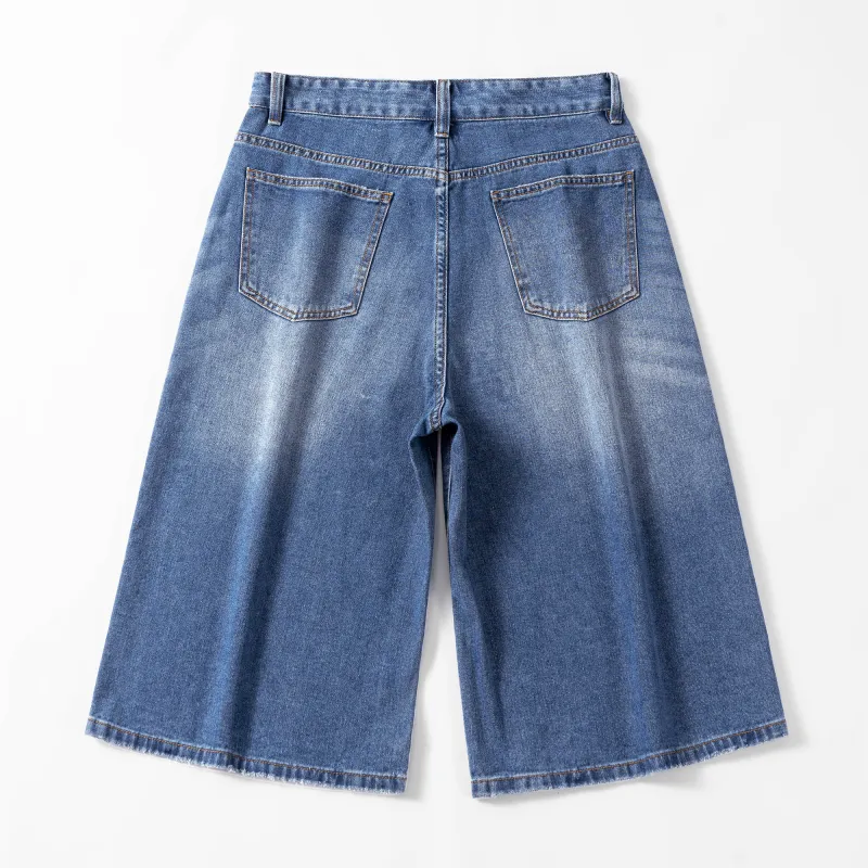 PEIMENG Denim Shorts Unisex Dark Blue-2