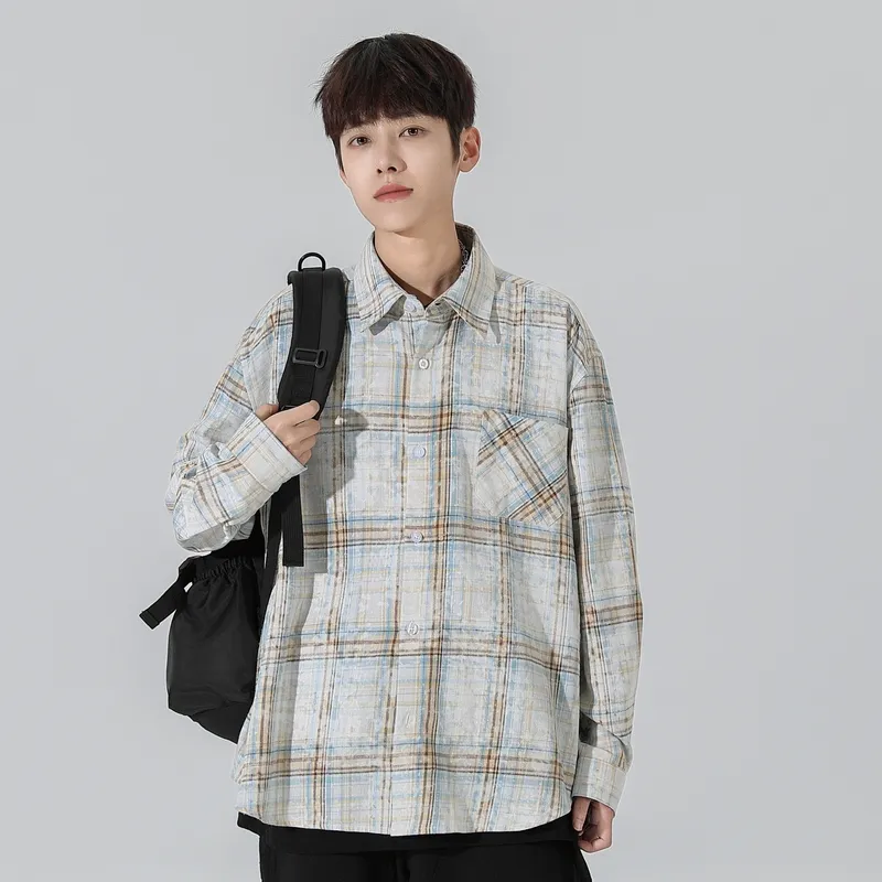 PEIMENG Shirt Unisex Yellow White Plaid-6