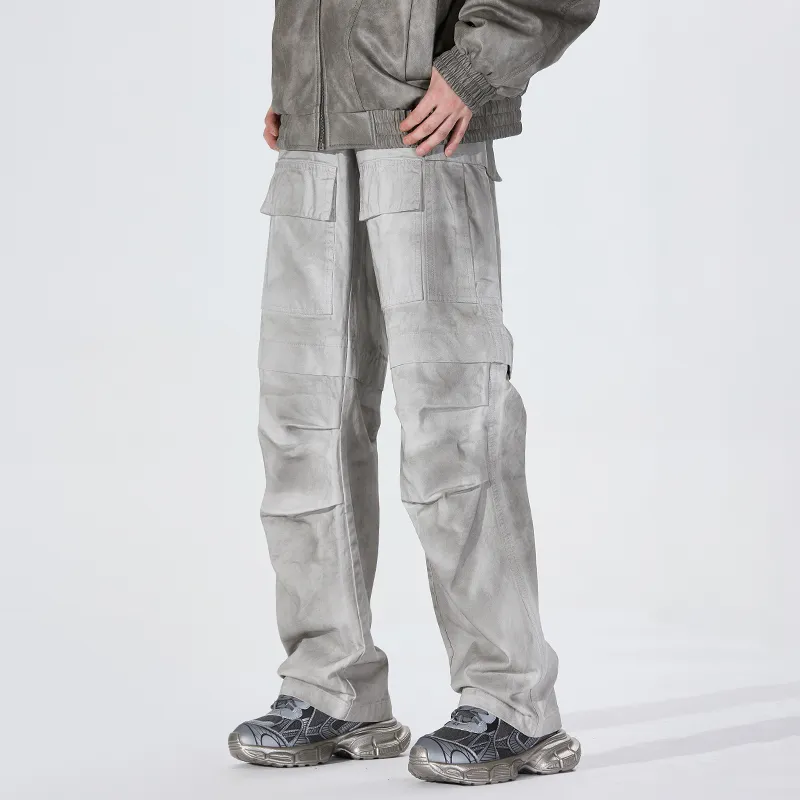 PEIMENG Cargo Pants Unisex Light Gray-2