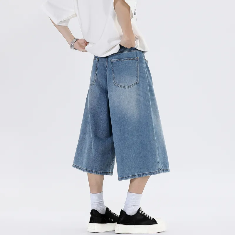PEIMENG Denim Shorts Unisex Light Blue-5