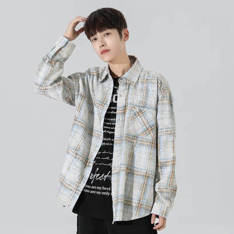 PEIMENG Shirt Unisex Yellow White Plaid-3