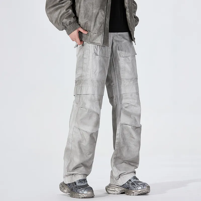 PEIMENG Cargo Pants Unisex Light Gray-3