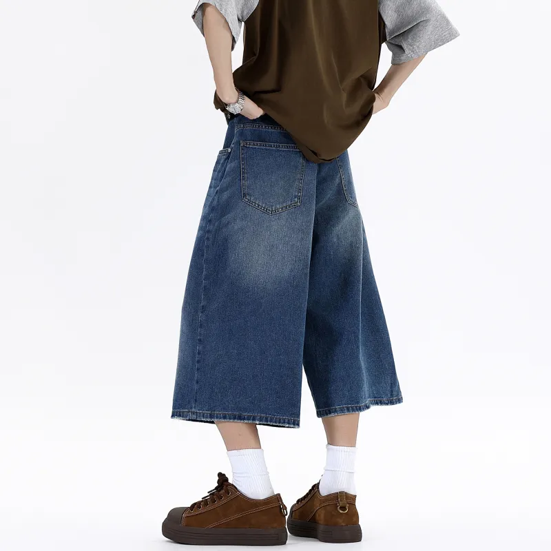 PEIMENG Denim Shorts Unisex Dark Blue-5