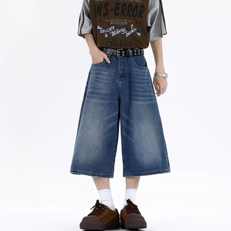 PEIMENG Denim Shorts Unisex Dark Blue-3
