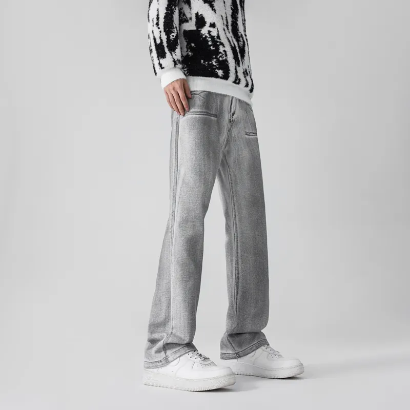 PEIMENG Jeans Unisex White Gray-4