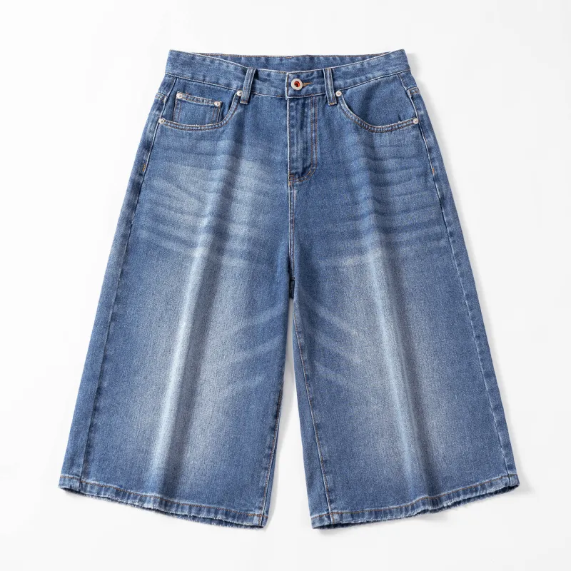 PEIMENG Denim Shorts Unisex Dark Blue-1
