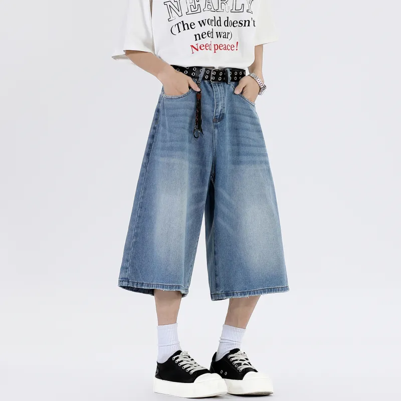 PEIMENG Denim Shorts Unisex Light Blue-4