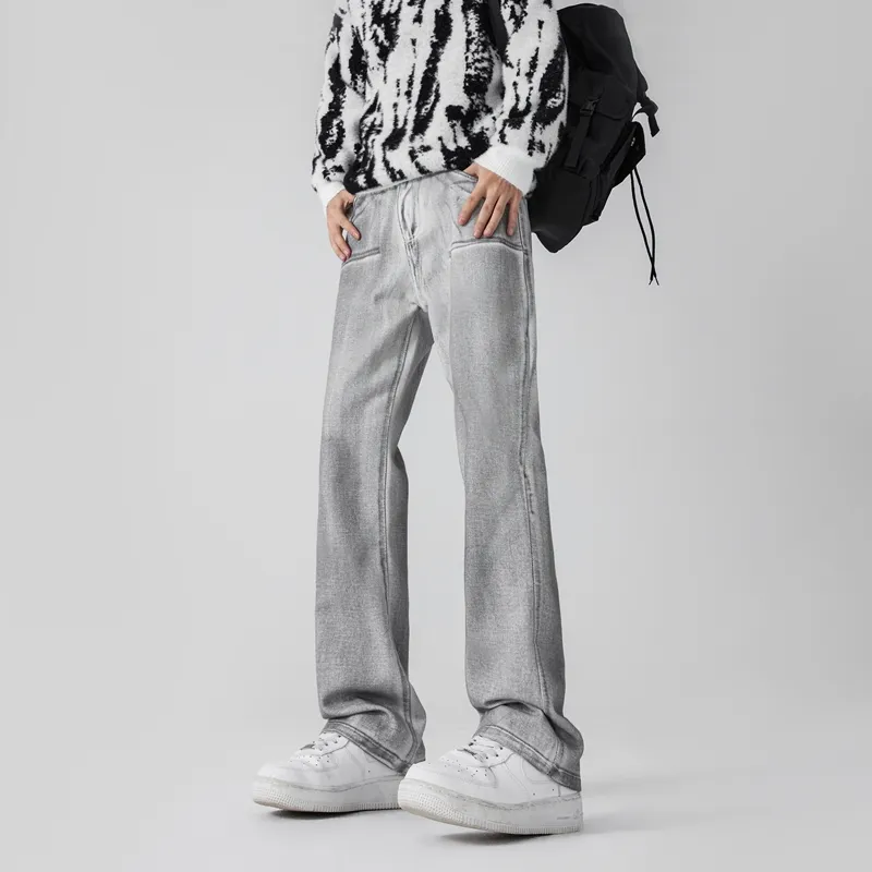 PEIMENG Jeans Unisex White Gray-6