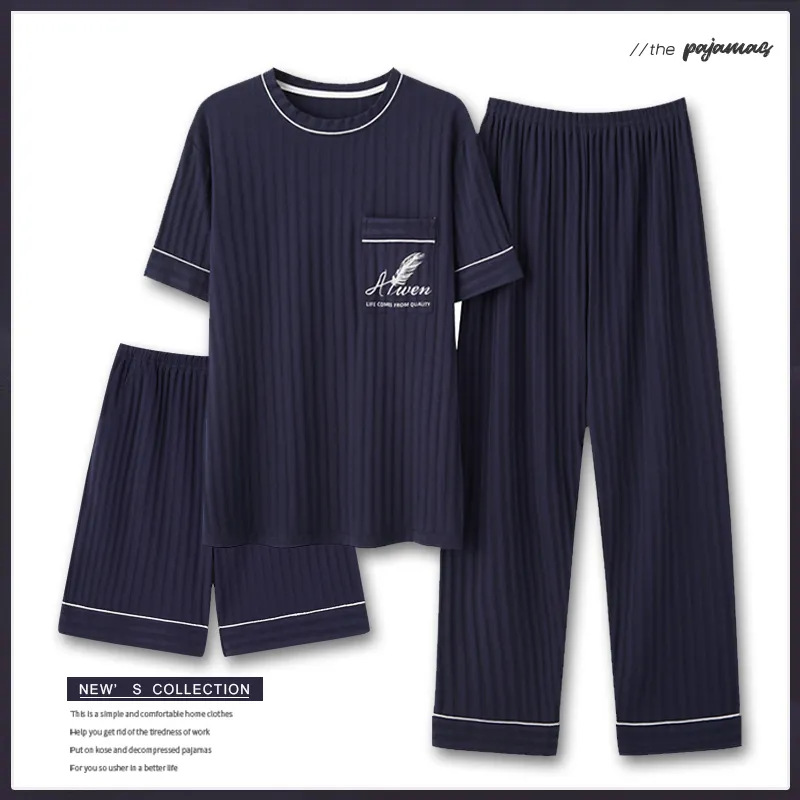 Ordifen Pajama Set Men's 3 Piece Set Dark Blue-5