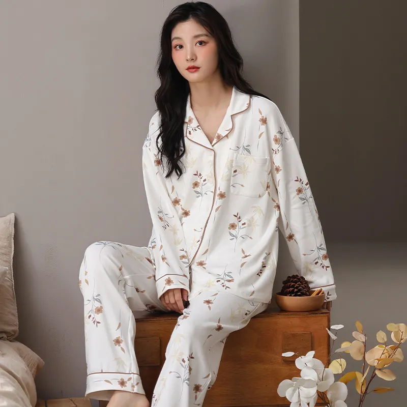 Ordifen Pajama Set Women's White Floral-2
