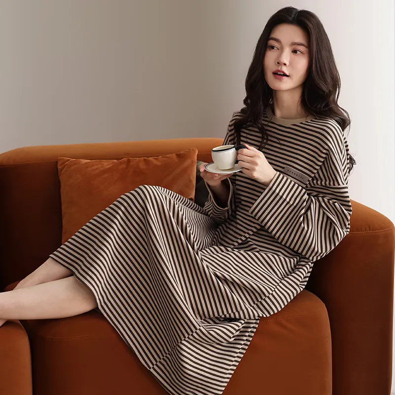 Ordifen Nightgown Women's Apricot Stripes-1