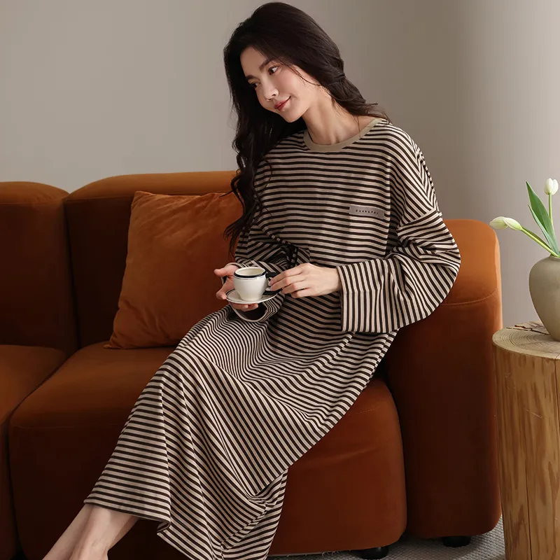 Ordifen Nightgown Women's Apricot Stripes-3