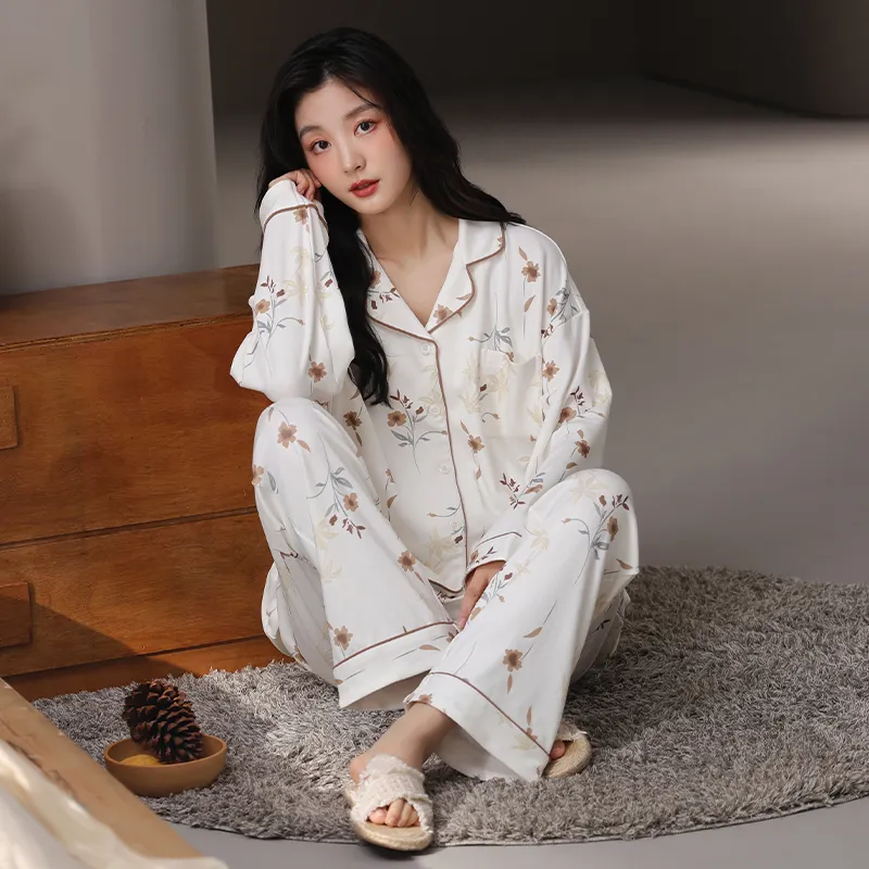Ordifen Pajama Set Women's White Floral-5