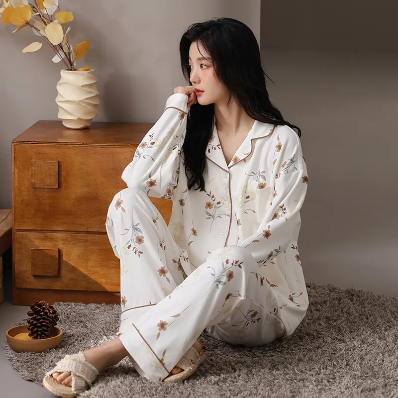 Ordifen Pajama Set Women's White Floral-4