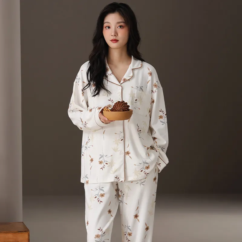 Ordifen Pajama Set Women's White Floral-3