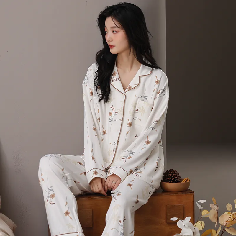 Ordifen Pajama Set Women's White Floral-1